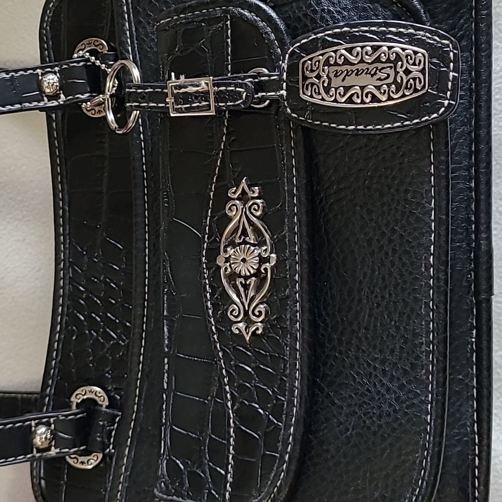 Vintage Strada purse bag black reptile silvertone Detail multiple pockets - Picture 2 of 9